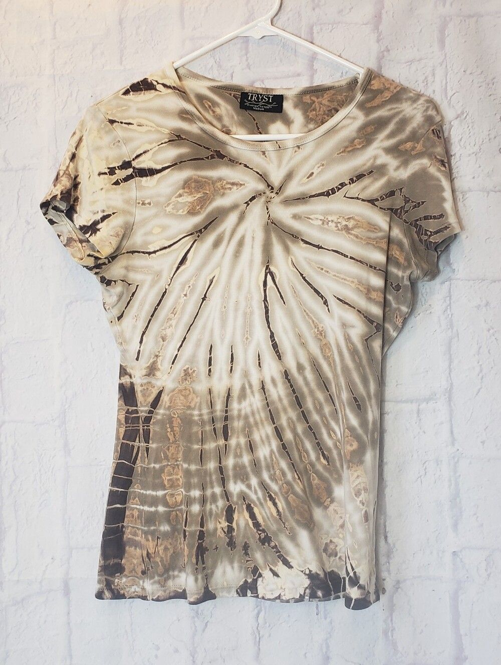 TRYST Fitted Brown Tie Dye Cotton Tee T-shirt Medium
